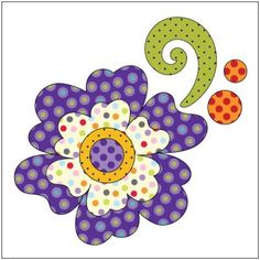 a purple flower with polka dots and a green number nine on the top, next to a