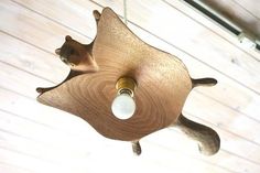 a light fixture hanging from the ceiling with a cat on it's back end