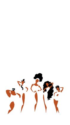 an orange and black silhouette of three women dancing with their hands on their hipss