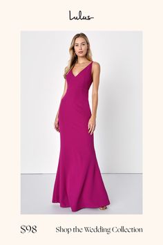 Enchantress will be your middle name when you step out in the Lulus Melora Magenta Sleeveless Maxi Dress! Medium-weight, stretch crepe knit falls effortlessly from tapering straps, to a darted bodice with V-neck and back. Fitted waist meets the full-length maxi skirt with a flaring mermaid hem. Hidden back zipper/clasp. Fit: This garment fits true to size. Length: Floor length. Size medium measures 60" from shoulder to hem. Bust: Great for any cup size. Waist: Fitted - stretchy fabric allows cus Black Tie Formal, Maxi Dress Sleeveless, Formal Dresses Gowns, Middle Name, Black Tie Event, Formal Gown, Stretch Crepe, Dress Medium, Cup Size