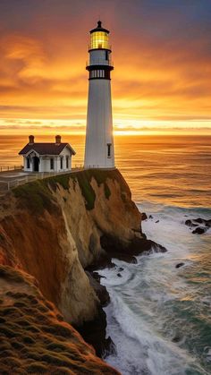 a light house sitting on top of a cliff next to the ocean