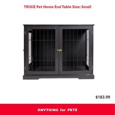 an advertisement for a dog kennel with the words trixie pet home and table sizes small