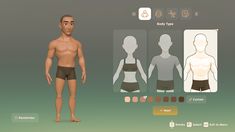 an animated man is standing in front of his body type and the image below shows how he's fit