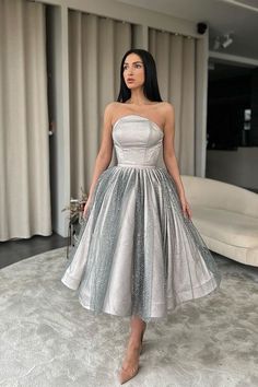 Sparkly Sleeveless A-line Sequined Prom Dress-misshow.com Silver Strapless Dress, Silver Elegant Dress, Prom Dresses Knee Length, Elegant Dress Short, Short Strapless Prom Dresses, Vintage Homecoming Dresses, Dresses Knee Length, Homecoming Dress Short, Prom 2023