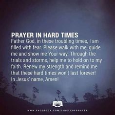 an image with the words prayer in hard times on it and trees in the background