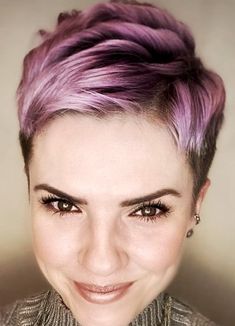 Lavender Pixie Hair, Coloured Pixie Cut, Edgy Pixie Hairstyles, Pixie Hair Color, Short Locks, Gray Hair Pixie Cuts, Pink Pixie, Hair Color For Fair Skin, Curly Pixie Hairstyles