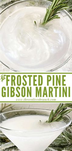 frosted pine gibson martini with rosemary garnish