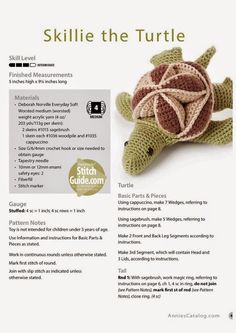 a crocheted turtle is featured in the article, skillie the turtle instructions