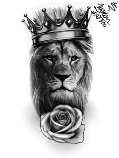 Lion And Rose Tattoo Stencil, Lion And Crown Tattoo Design, Lion With Crown Tattoo Stencil, Lion Crown Tattoo Design, Crown Lion Tattoo, Lion With Crown Tattoo Design, Lion Crown Tattoo, Family Sleeve Tattoo