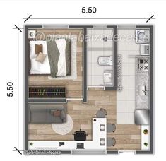 the floor plan for a small apartment with one bedroom and an attached living room area