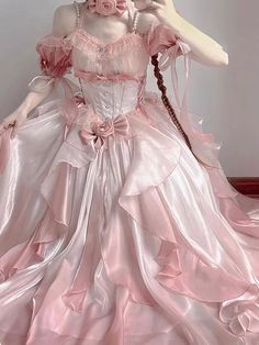 Pink Wedding Dress Tower Heavy Industry Trailing Skirt Princess Dress Pink, Pink Princess Dress, Kawaii Outfit Ideas, Princess Prom Dresses, Heavy Industry, Pink Wedding Dress, Wedding Dresses With Flowers, Royal Dresses, Kawaii Dress