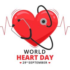 a red heart with a stethoscope on it and the words world heart day