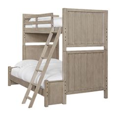 a wooden bunk bed with a ladder next to it