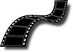 a film strip with brown and black squares on it's sides, in the shape of an arrow