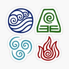four avatar avatars stickers on a white background, each with different colors and shapes
