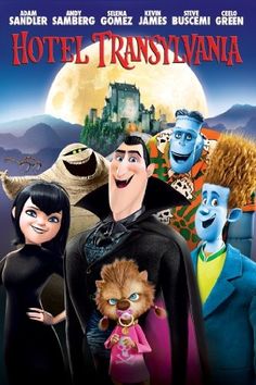hotel transsyvania poster with characters from the animated movie, monsters and witches