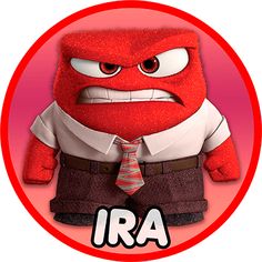 a red cartoon character with the word ira in front of it's face and an angry expression