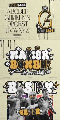 "Warior Bomber" is a striking and expressive font that seamlessly merges the edgy aesthetic of bubble graffiti with the sophistication of a unique serif typeface. Its design embodies a fusion of urban street art with a touch of refined elegance, making it a perfect choice for projects seeking a balance between rebellion and sophistication. Graffiti Logo Design Ideas, Street Style Typography, Urban Branding Design, Street Graffiti Aesthetic, Street Art Font, Graffiti Graphic Design, Bubble Graffiti, Graffiti Type, Font Graffiti