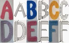 crocheted letters and numbers are arranged in the shape of letters that spell out abc, c, d, e, f