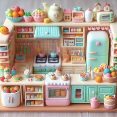 a dollhouse kitchen with lots of toys in it