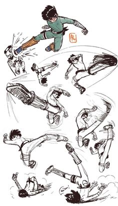 a drawing of some people riding skateboards in the air and doing different things on their feet