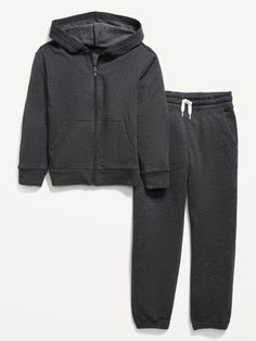 Online exclusive! Two-piece set includes zip hoodie and matching jogger sweatpants.  Clothes in Common, a new gender-neutral collection for you, for we, for them.  Because, we all deserve to look and feel comfortable & confident in our selves…and in our clothes.  Built-in hood.  Long sleeves, with rib-knit cuffs.  Exposed zipper from hemline to chin.  Hand-warming pockets in front.  Banded hem.  Matching sweatpants have elasticized drawstring waistband and diagonal, jersey-lined front pockets. Hoodie And Sweatpants Set, Unisex Clothes, Navy Hoodie, Kids Jogger, Hoodie And Sweatpants, Gym Fits, Sweatpants Set, Birthday Wishlist, Exposed Zipper