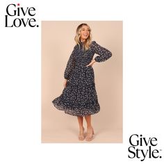 in stock Midi Dress Fall, Petal And Pup, Navy Midi Dress, Floral Color, Sleeve Midi Dress, Long Sleeve Midi, Long Sleeve Midi Dress, Navy Floral, No Frills