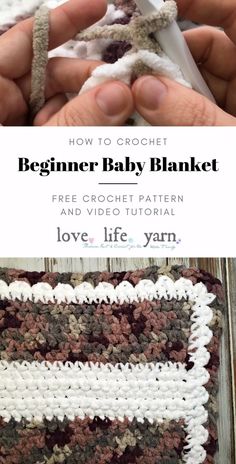 crochet baby blanket with text overlay reading how to crochet beginner baby blanket