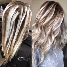 Balayage application & finished  . Oligo clay lightener with just a dash of cool tone. Processed 45 minutes no heat. Added a lowlight at… Hair And Beauty, Long Hairstyles, Bronde Balayage, Hair With Highlights, Blond Balayage