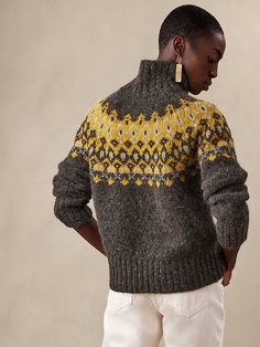 Rhea Fair Isle Sweater | Banana Republic Fairisle Patterns, Jumper Ideas, Knitting Board, Country Clothes, Knit Sweater Outfit, Knitwear Inspiration, Colorwork Knitting, Fair Isle Pattern, Thick Sweaters