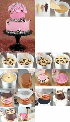 a collage of different cakes and desserts