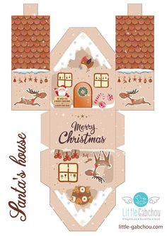 an origami christmas card with the words merry christmas written on it and pictures of houses