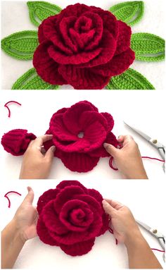 crocheted flowers are being made with yarn