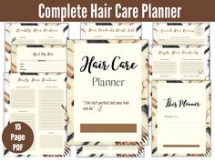 "This printable hair care planner was created to help you streamline and simplify your hair care routine. It's perfect for those with curly hair, natural hair and straight hair. You'll receive a PDF download containing 15 pages in 3 sizes: - Letter: 8.5 x 11 inches - A4 - A5 Each hair planner journal includes the following sheets for you: - About My Hair (Stats, Characteristics, Goals and Challenges) - My Hair Routines (summary) - Daily Hair Routine - Weekly Hair Routine - Quarterly Hair Routine Weekly Hair Routine, Healthy Hair Curly, Hair Planner, Hair Care Planner, Hair Journal, Routine Weekly, Daily Hair Routine, Natural Hair Care Routine, Curly Hair Natural