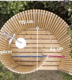an overhead view of a wooden bench with measurements