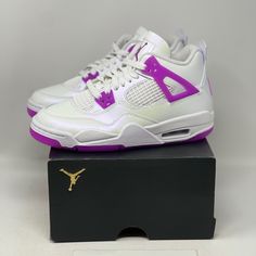 Brand New Nike Air Jordan 4 Retro Gs Hyper Violet White **In Hand And Ready To Ship** Size: Youth Size 4y = Women's Size 5.5 Sku: Fq1314-151 Condition: Brand New Deadstock With Box, Box Is Missing Its Lid. 100% Authentic Guarantee Fast & Free Shipping Via Usps. Will Ship Within 1 Business Day Of Completing Payment Monday-Fridays. Shoes Will Be Packaged With Some Form Of Protection! **Shoes Are Brand New And Unused. All Flaws/Imperfections To My Knowledge Will Be Shown In The Photos. What You See White And Purple Jordans, Purple Jordans 4s, Jordan 4s Purple, Jordan 4s Retro, Jordan 4 Outfit Women, Jordans 4, Jordan 4 Outfit, Fire Shoes, Nike Air Jordan 4 Retro