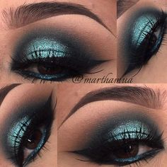 glitter smokey eye w/ turquoise halo, teal waterline @marthamua | #makeup Eagles Makeup, Turquoise Eye Makeup, Turquoise Dresses, Nails Teal, Dramatic Wedding Makeup, Glitter Smokey Eye, Unicorn Makeup Brushes, Wedding Eyes