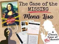 the case of the missing mona jisa is on display in front of a poster