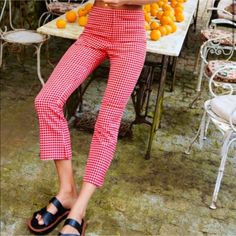 High Waisted Trouser Pants, Black Slim Pants, Slim Straight Pants, Checkered Pants, Zara Jumpsuit, Striped Wide Leg Pants, Straight Crop Jeans, Red Gingham