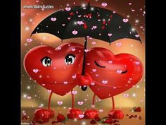 two hearts hugging under an umbrella in the rain