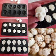 the process of making marshmallow skulls is shown