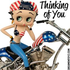 Thinking of You MORE Betty Boop Images http://bettybooppicturesarchive.blogspot.com/  ~And on Facebook~ https://www.facebook.com/bettybooppictures   Patriotic Biker Betty Boop posing on her stars and stripes motorcycle #Quote #Saying Amigurumi Patterns, Betty Boop Images, Betty Boop Figurines, Sign Painting Lettering, Inca Tattoo, American Indian Tattoos