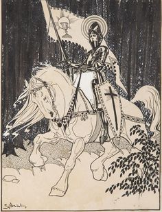 a drawing of a knight on a horse