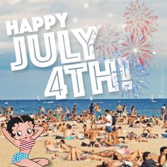 Cartoon character Betty Boop wearing red, white and blue at the beach Happy Birthday America, Happy July, The Fourth Of July, Facebook Timeline, Wearing Red