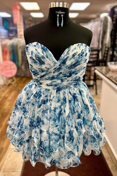 Blue Sweetheart Corset Floral Short Princess Dress