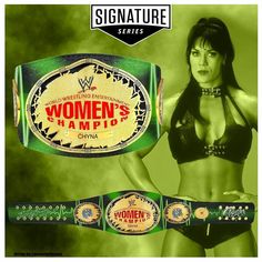 the woman's champion belt is shown in front of an advertisement for women's champ