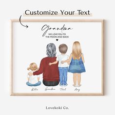 a family portrait with the words, customize your text and two children holding hands