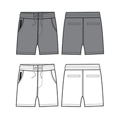 the front, back and side views of men's shorts