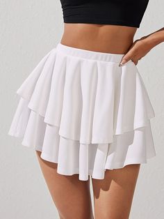 SHEIN PETITE High Waist Layered Hem Skirt | SHEIN USA White Skater Skirt, Women Skirts, Hem Skirt, Layered Skirt, Mode Inspo, Really Cute Outfits, Fancy Outfits, Cute Skirts, Mode Style