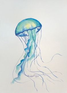 a watercolor painting of a jellyfish